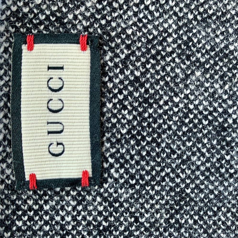 Gucci Interlocking Gg Houndstooth Wool Scarf Blac… - image 6